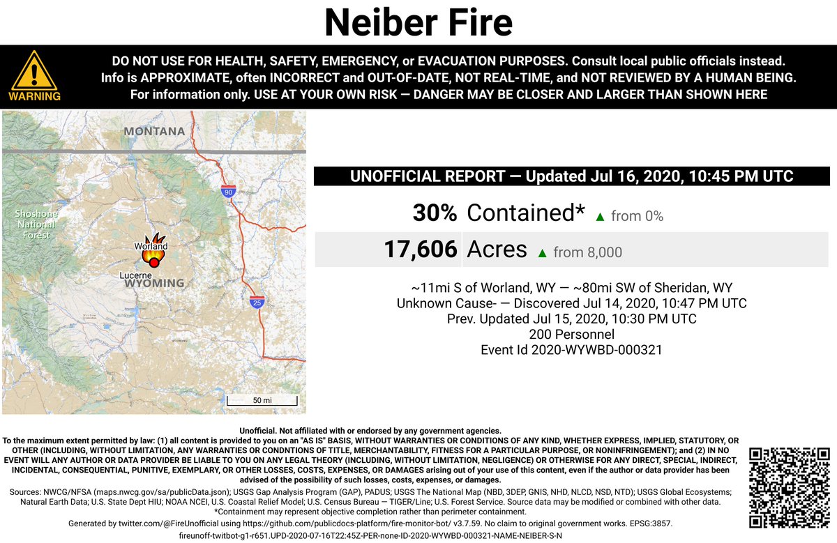 RockyMtnFireBot's tweet photo. #NeiberFire 🔥 unofficial, automated update.
~11mi S of Worland, WY. ⚠️ DO NOT USE FOR SAFETY PURPOSES - See officials instead. May be incorrect; disclaimers in images. https://t.co/wrPT891QDa