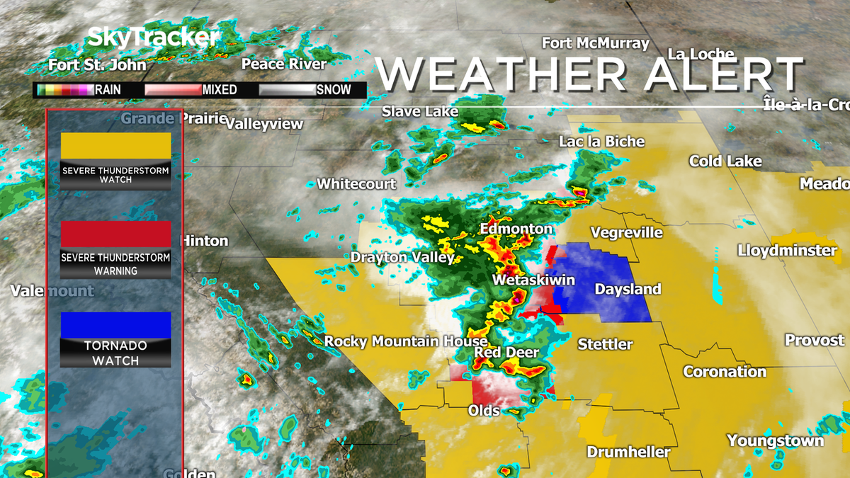 PhilDWeather's tweet photo. A tornado watch has been issued for the areas of Leduc, Camrose, Wetaskiwin, and Tofield. Stay safe. #abstorm #tornado #yeg https://t.co/48B8Qc2xxx