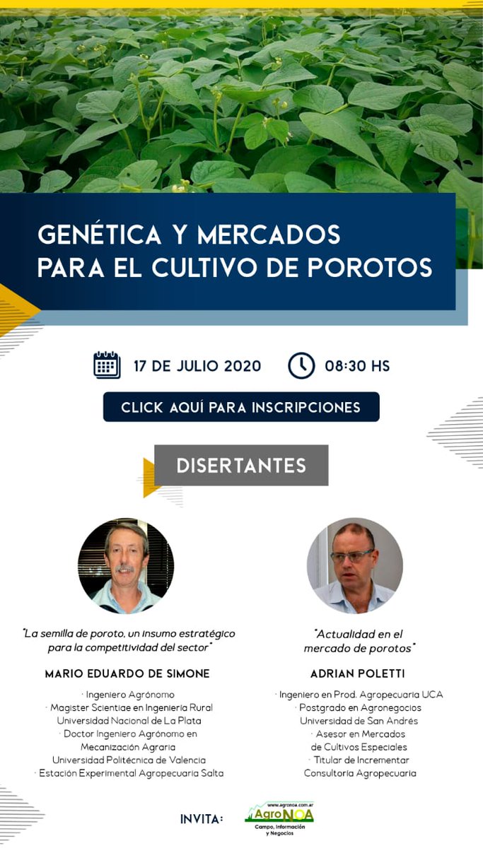INTAAgroind's tweet photo. #AgendaINTA
Mañana 📆 17-julio a partir de las 🕣 08:30hs, el Ing. #MarioDeSimone del @intaargentina estará participando en la jornada virtual sobre "Genética y mercados para el cultivo de #porotos" 🌱
🖥 Transmisión #EnVivo
Inscripción a la charla 📝 https://t.co/8ZfV0X7C2N https://t.co/s8eXoaMBlI