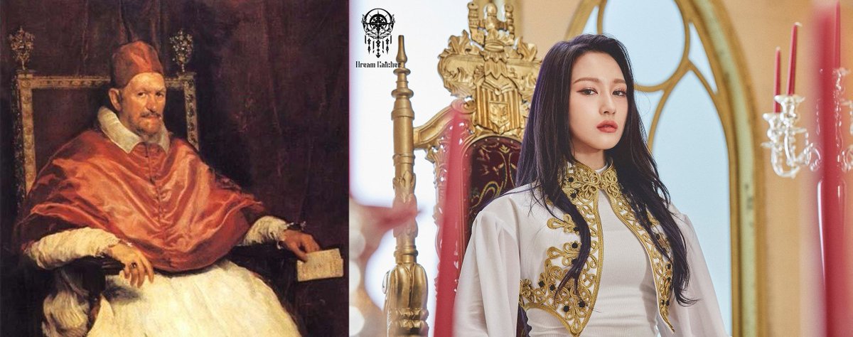 Photographic composition reference.Right: Deja Vu concept photo of Siyeon (Sep 18, 2019) by DreamcatcherLeft: Portrait of Innocent X (1650) by Diego Velázquez