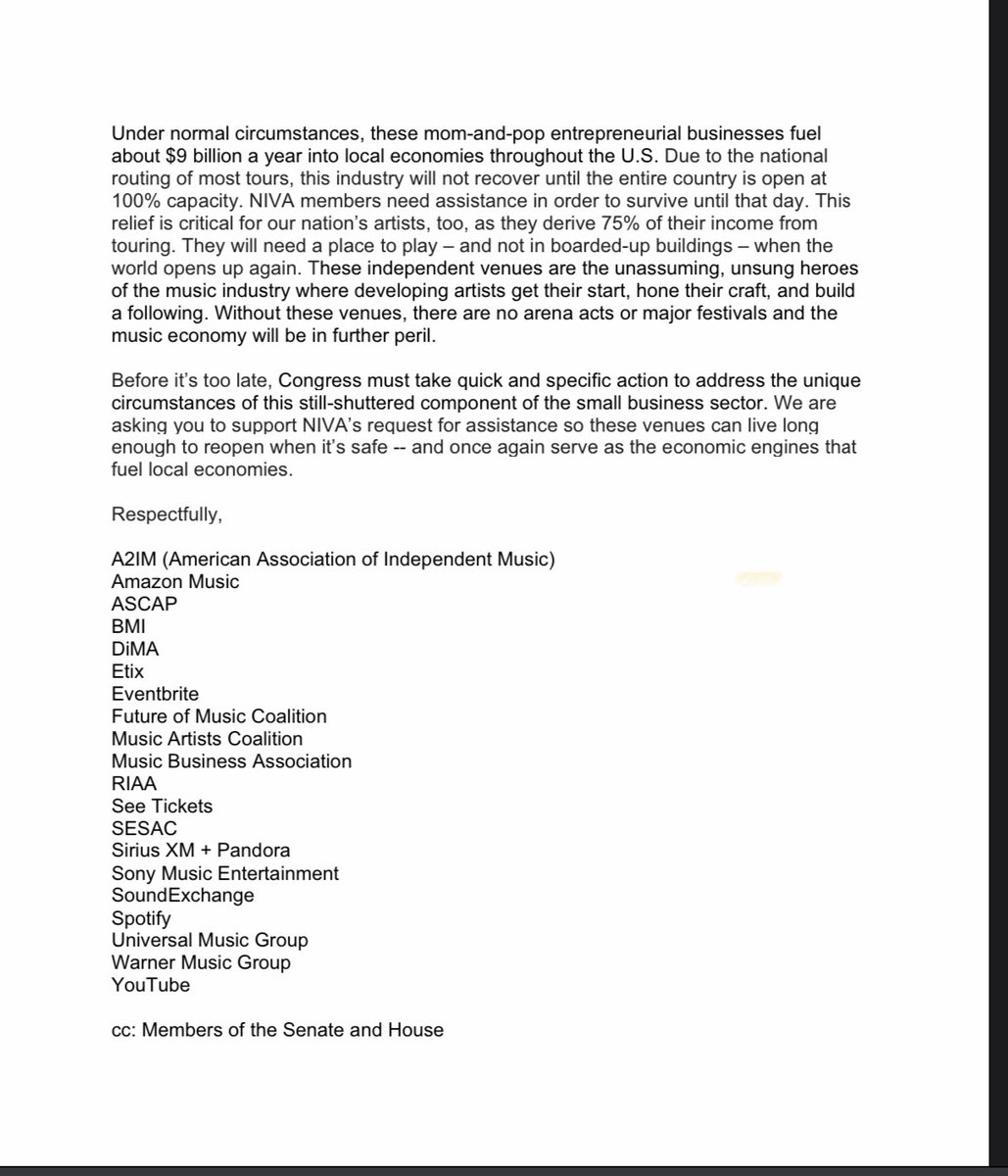 nivassoc's tweet photo. Music industry giants: Amazon Music, BMI, Recording Industry Association of America (RIAA), Sony Music Entertainment, Sirius XM + Pandora, Spotify, Universal Music Group, and Warner Music Group have stepped up to lend their support for the bipartisan RESTART Act. #saveourstages https://t.co/bys1agqzos