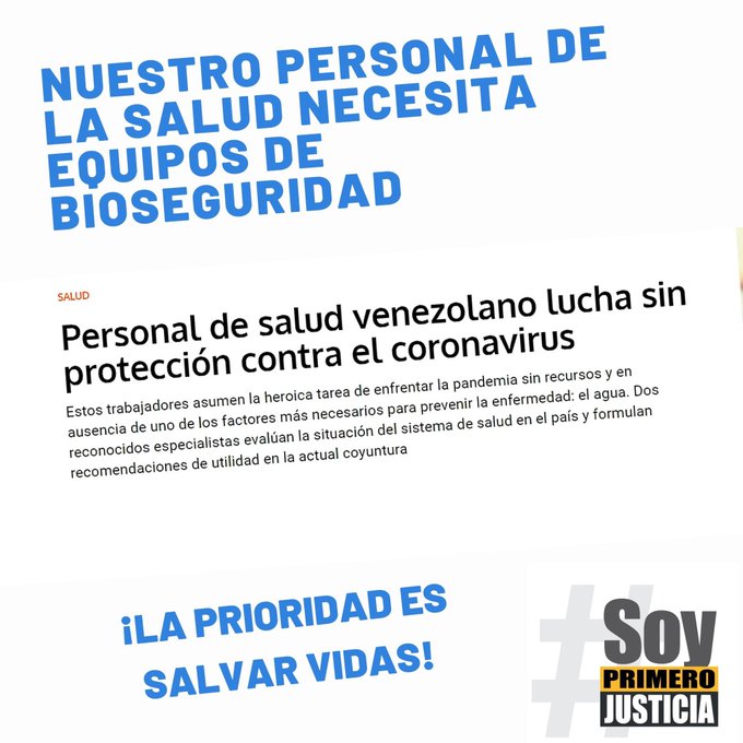 jovenespjsc's tweet photo. #MaduroNOhizoNada para brindarle protección a nuestro personal de salud. Hoy hay una tasa de mortalidad de 21% en el sector salud, uno de los más altos del mundo, hay que apoyar al personal de la salud, el foco debe estar en ¡SALVAR VIDAS! https://t.co/DAudYuGyX8