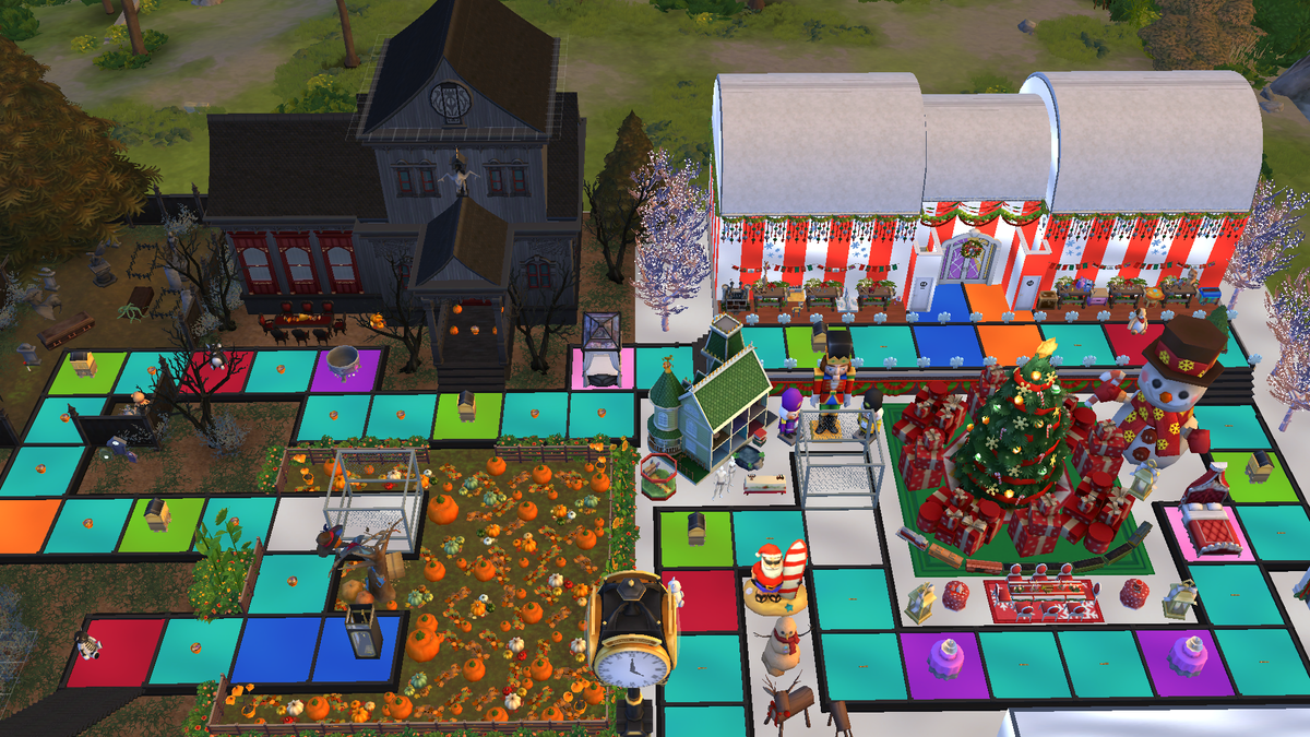 loveshealia's tweet photo. ๐ฒ What do you think so far? Thank you everyone who stopped by to cheer me on building this Seasons themed #SimsPartyGame board game inspired by @Drgluon's origional board game! Tomorrow we will finish the Spring and Summer sections! ๐ท๐๏ธ We passed the love onto @suddenlyzoe! ๐ฅฐ https://t.co/ewSMEYbYNc