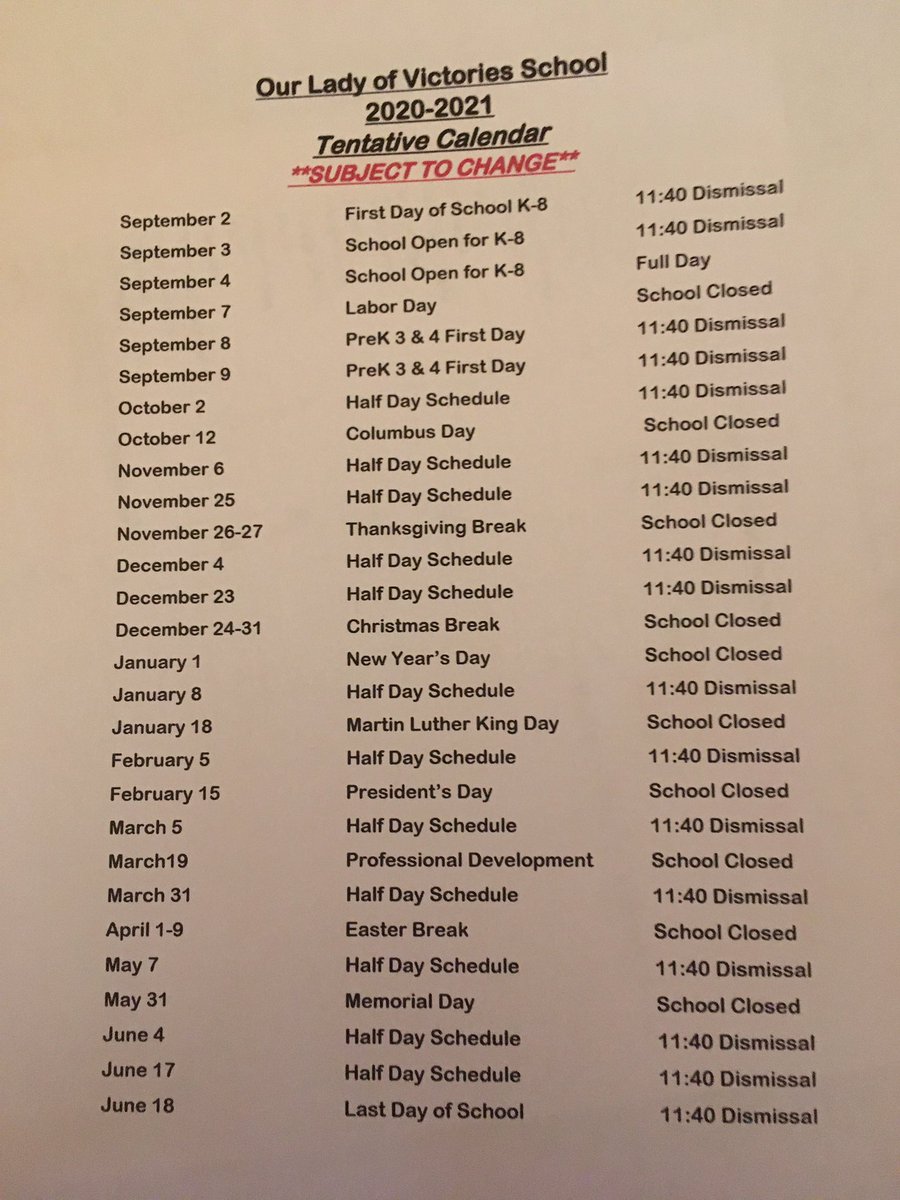 OLVictories's tweet photo. Here’s a tentative school calendar! We open on September 2nd! Can’t wait to see everyone! https://t.co/cUEbpggKE7