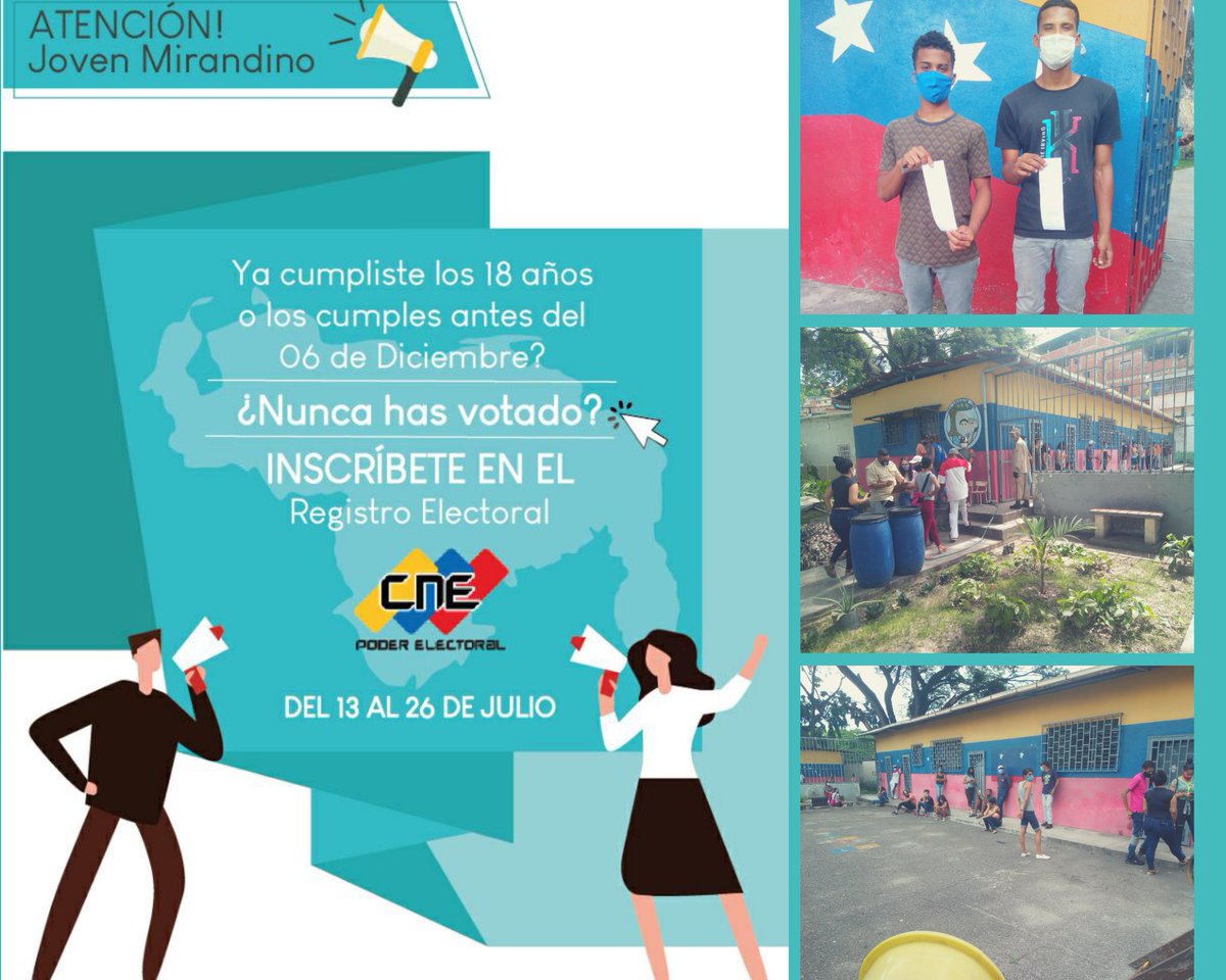 MirandaJspv's tweet photo. #16Julio Nos ajustamos a las medidas preventivas exigidas por la cuarentena radical para asistir a la jornada especial del REP, y así, acompañar a los nuevos votantes a inscribirse. Tu cuentas, tú voto cuenta. #EstoTieneSolucion #InscribeteXVenezuela #Miranda https://t.co/Xunp8eFsnJ