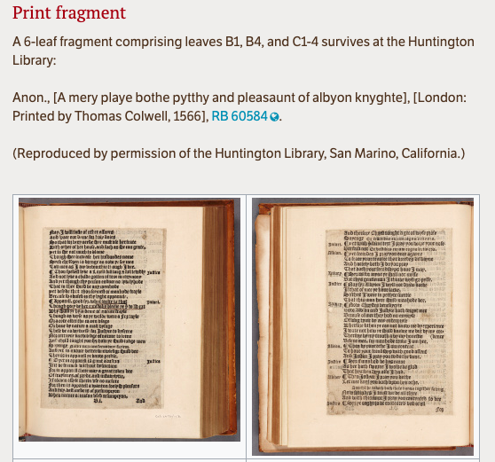 A is for 'Albion Knight' (c.1565) - interestingly, this lost play is known from a 6-leaf *print* fragment at the Huntington:  https://lostplays.folger.edu/Albion_Knight 