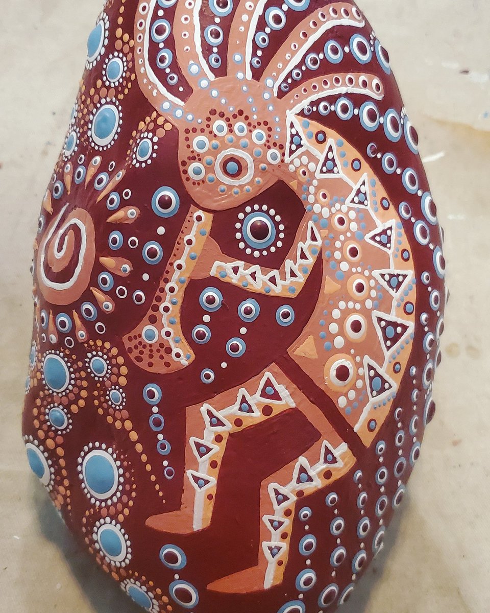 Skyskipper002's tweet photo. I did a new one and it came out so awesome!! #artistsoftiktok #macostaillustration #rockpainting #kokopelli #dotartpainting #austin #roundrock #cedarpark #texas https://t.co/3qwcFHZ8zr