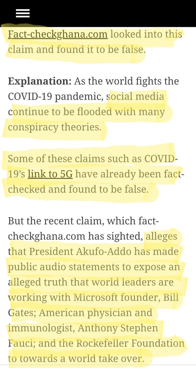 6) They come right out of the gate saying that the claims are false and immediately brand it as being conspiracy theory. They then associate it with the ridiculous assertion that 5G and Covid-19 are linked, even though the speaker doesn't once mention 5G.