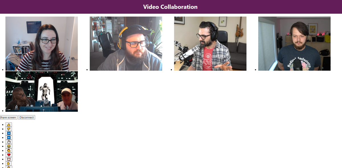 Amys_Kapers's tweet photo. Normally being on stream means there's limited interaction, but this morning on #RemoteParticipants @MitchPommers and I got the chance to join @philnash and @DKundel while Phil showcased his WIP video app (I hacked the styles to make it more useable https://t.co/iQYxrkgA1n