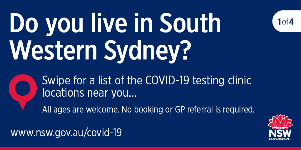 NSWHealth's tweet photo. Do you live in South Western Sydney and need to get tested?

Here is list of COVID-19 testing clinic locations near you. https://t.co/Qk0p5WzjFK