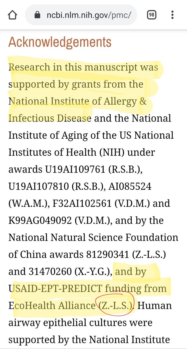 14) We know this is true based on a report from the NIH that very clearly states that Shi Zheng Li helped create SARS-COVID2, provided the spike proteins, and received funding from the NIH.