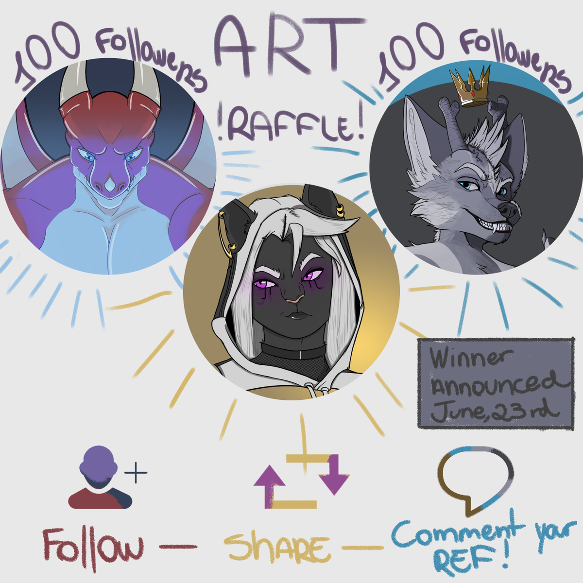 MiloCatArt's tweet photo. 100 FOLLOWERS ART RAFFLE!

It's pretty simple, pretty average: Follow, Retweet and Comment your refence down here to participate!
I'll be giving away 2 icons like the ones bellow, winner will be decided next week (on July 23rd), good luck to you and thanks for the support! https://t.co/qpwK4ATEu2
