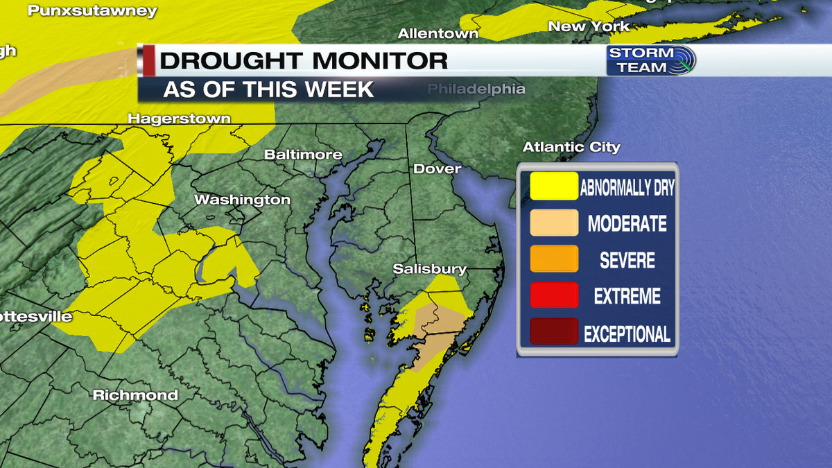 DanielJohnsonWx's tweet photo. DROUGHT CONDITIONS
The updated #DroughtMonitor is now showing #drought conditions across parts of Delmarva. Southern #Somerset & #Worcester counties plus northern #Accomack County are all in a moderate drought. #47abcweather #MdWx #VaWx https://t.co/F1Gmr8lwWf