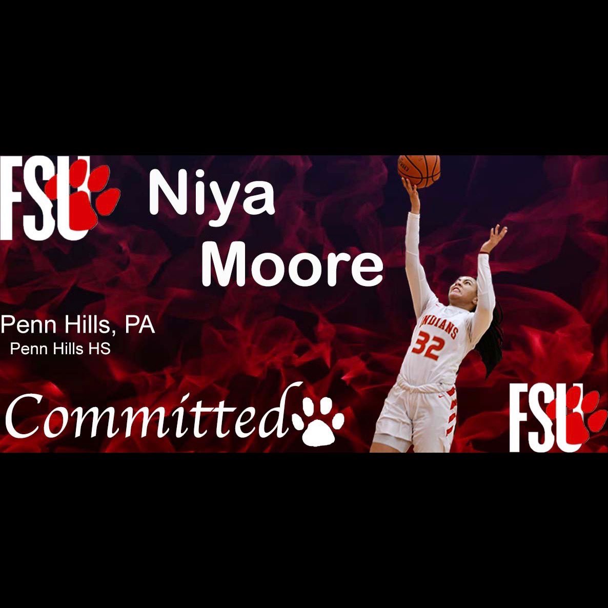 FROSTBURG_WBB's tweet photo. We are excited to announce Niya Moore is joining the family for the 20-21 season. “She has a knack for the game and is a very hard worker. The energy she brings to the floor will helps us both offensively and defensively.” - Coach B 🔴⚫️ https://t.co/pJ0HE5XShT