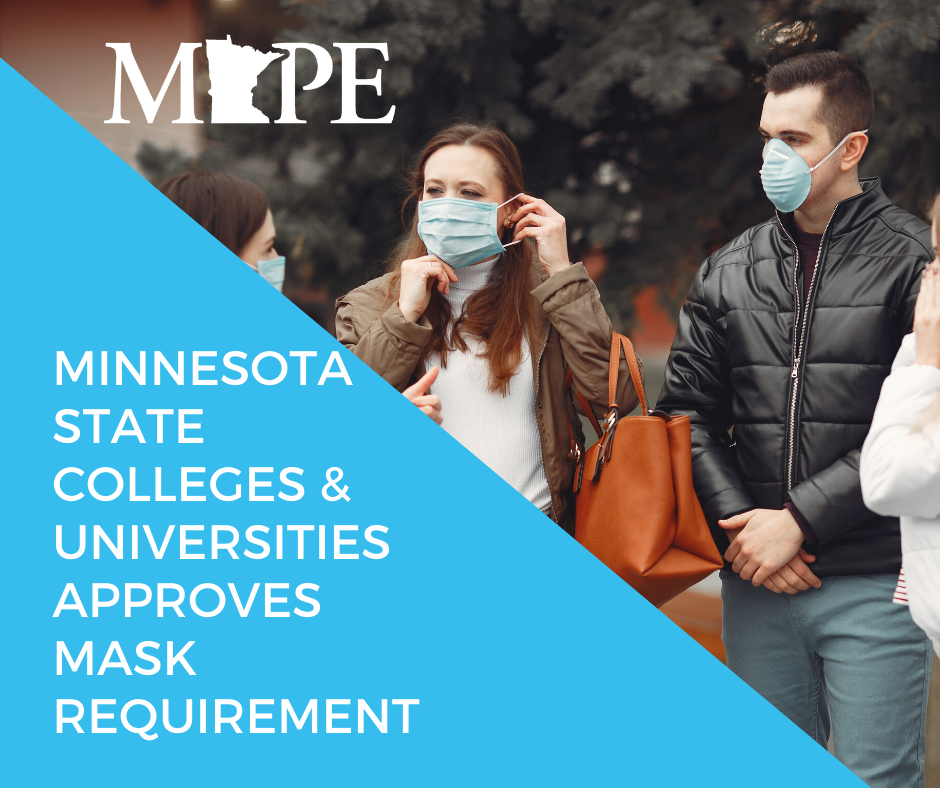 MAPEunion's tweet photo. TY to the Chancellor’s Team at the @MinnStateEdu for requiring masks on campuses per the request of our union coalition including MSCF, IFO, AFSCME, MSUAASF, MMA, MNA, and MGEC. It’s a good step to protecting students, faculty/staff and admin across MN. https://t.co/wv4dMMEpDE https://t.co/Ot27bUuVXh