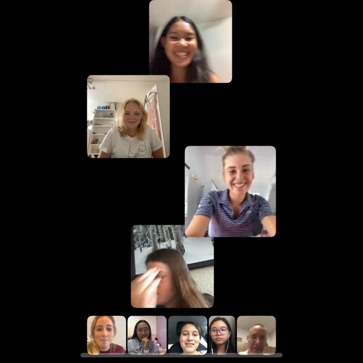 txstatewgolf's tweet photo. BOBCATS UNITE! Time zones couldn’t stop us from getting the team together. So many happy, cheesy, and dazed faces🙂🙃S/O Coach Par for the screenshots. Leave a comment if you have something funny to say about one of our expressions
#7countries1team #ComeBackStronger #allfortxst https://t.co/PGVKsMwSep