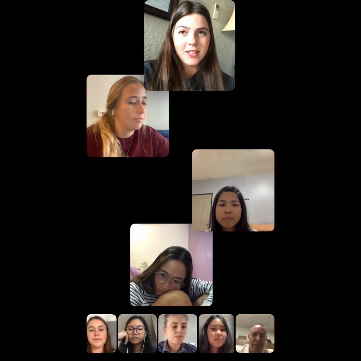 txstatewgolf's tweet photo. BOBCATS UNITE! Time zones couldn’t stop us from getting the team together. So many happy, cheesy, and dazed faces🙂🙃S/O Coach Par for the screenshots. Leave a comment if you have something funny to say about one of our expressions
#7countries1team #ComeBackStronger #allfortxst https://t.co/PGVKsMwSep