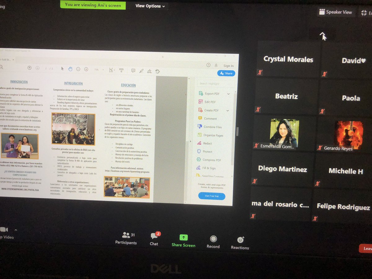 AvalosPTECH's tweet photo. Thank you @Voices400 and @BAATexas for bringing timely information to our Spanish speaking parents about COVID 19, Immigration /DACA, and the 2020 Census. Gracias a los papas por unirse e informarse sobre el regreso a la escuela. https://t.co/D8zh62RoTj