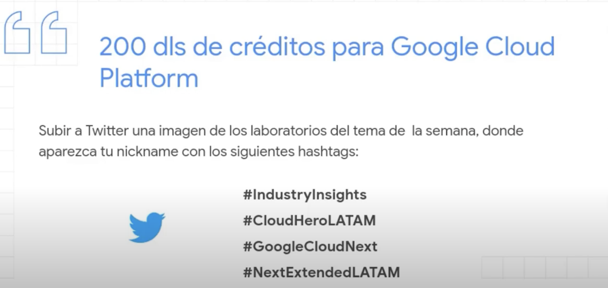 gdgcloudlapaz's tweet image. ****SORTEO A LA VISTA****
Si realizas el Cloud Hero de esta semana, podrias tener la oportunidad de ganar ademas 200 USD de creditos 🤑 en #GCP, revisa los pasos a seguir en la imagen  👇🏽
#NextExtendedLATAM
#IndustryInsights 
#CloudHeroLATAM
#GoogleCloudNext