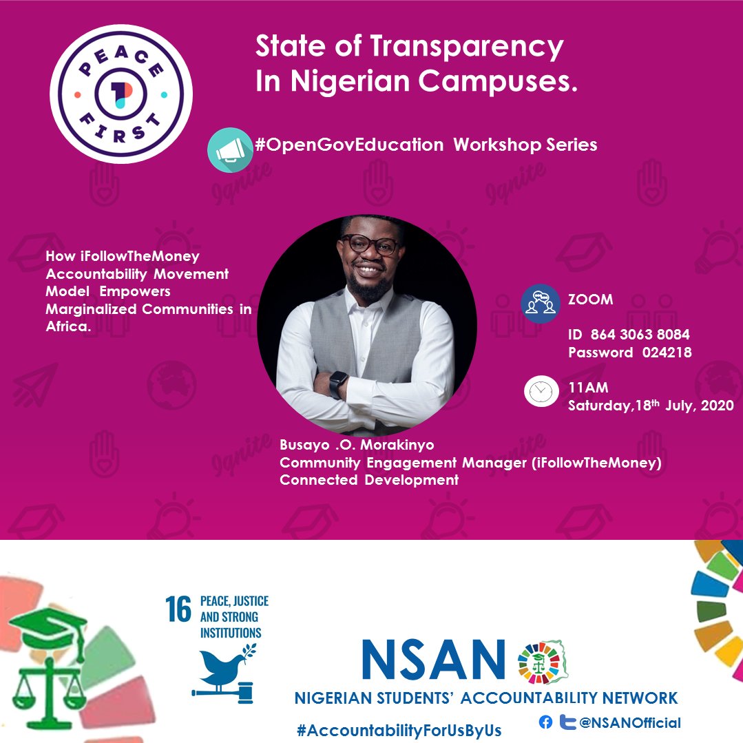 NSANOfficial's tweet photo. "An end to ignorance is the beginning of a revolution."
How can our generation make a difference against the injustice effect of #CORRUPTION?
This is our inspiration behind #OpenGovEducation Webinar Series with @damibusayo @OpenGovHub
@PeaceFirstOrg
πhttps://t.co/SumceM2oVp https://t.co/i9xRJzAIRE