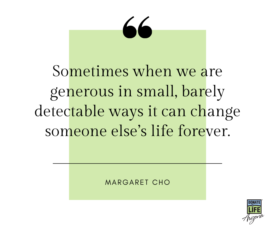 DonorNetworkAZ's tweet photo. What's something generous you can do today? Registering as a donor is always a good start โจ #donatelife #generosity #spreadgenerositynotgerms https://t.co/pgVRaBjyT0