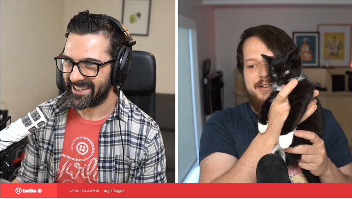 Amys_Kapers's tweet photo. Sorry to everyone else who's been on @twilio #RemoteParticipants, but @DKundel and @philnash have the best guest on right now! https://t.co/6xbKJSzHZM