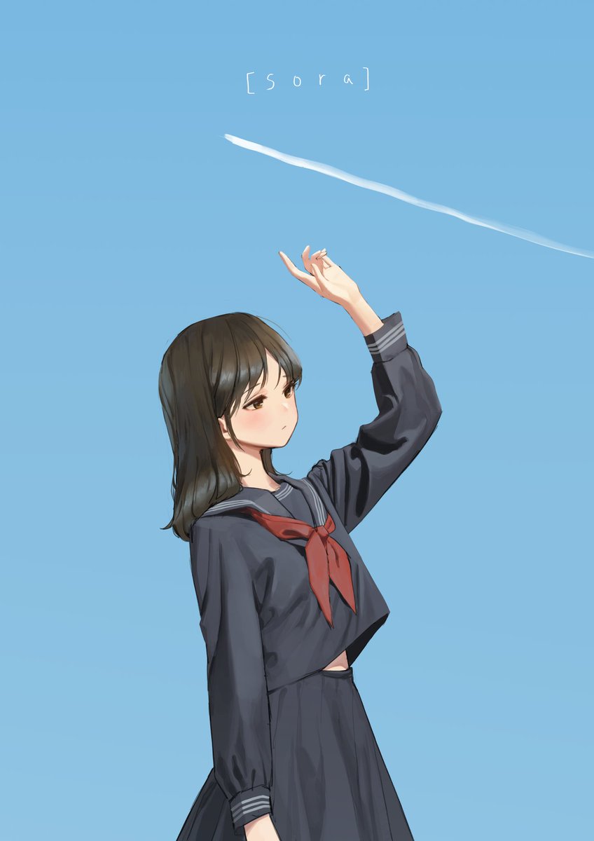 1girl solo school uniform serafuku skirt blue background neckerchief  illustration images