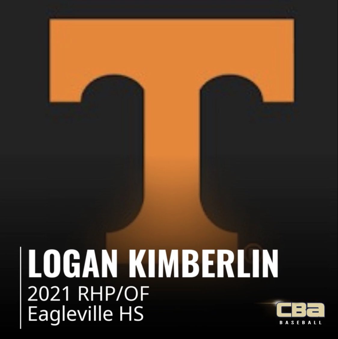 CBABaseballUSA's tweet photo. Congratulations Logan Kimberlin | 2021 RHP/OF Eagleville HS | committed to Tennessee #weareCBA https://t.co/UbVH9ijK8n