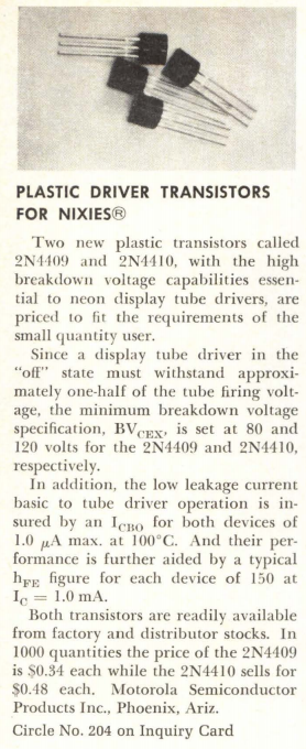 huh, the 2N4410 was designed as a Nixie® tube driver.