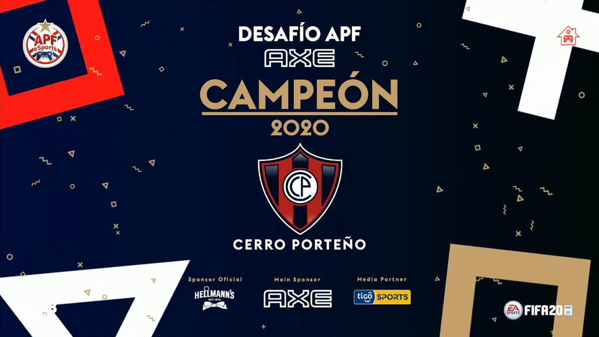 TigoSportsPY's tweet photo. ¡FINAL DEL PARTIDO!

¡@eSports_CCP es el campeón del #DesafíoAPFAxe de #FIFA20!

@SoldeAmericapy (@chezacosta89) 0 (2) - (4) 2 (@Franturtola) @eSports_CCP 

En vivo por nuestras pantallas, Facebook y Twitch. ➡ https://t.co/AVyUL5NwAa https://t.co/kjhsiGXKKD