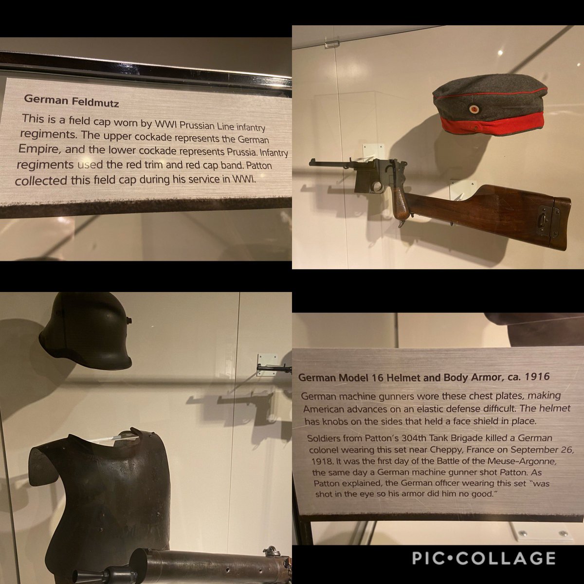 Patton also took items from the enemies that he fought in his wars. The Italian standard pole really caught my eye. Mussolini tried so hard to emulate the ancient Roman Empire—and obviously failed miserably. Patton collected it while in Sicily. Some interesting WWI items as well!