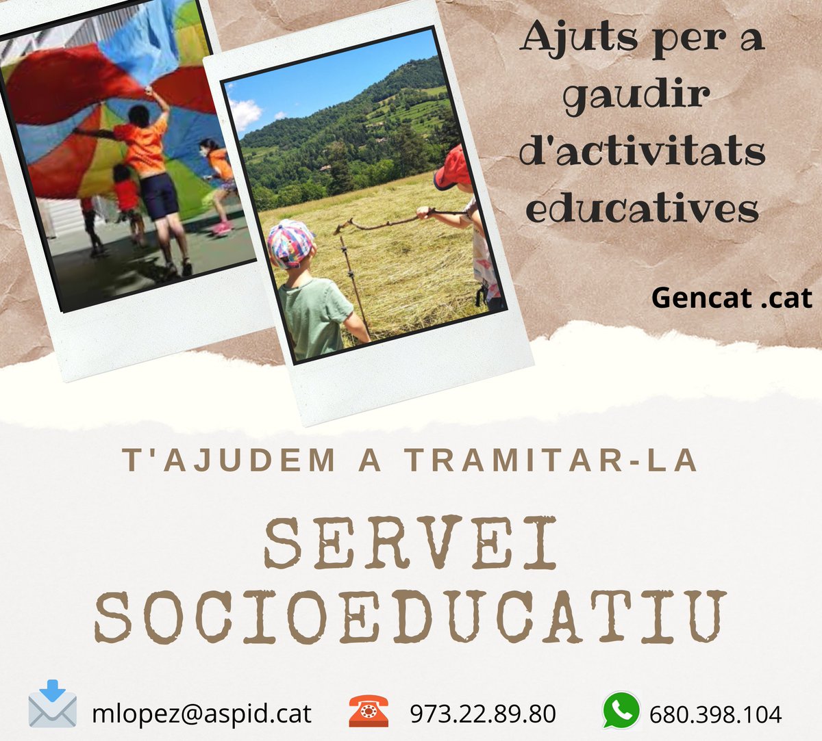 aspidlleida's tweet photo. En els serveis #socioeducatius #informem #assessorem FAMÍLIES sobre els #recursos #ajuts amb els que podeu comptar!! Obert termini #ajuts per #ActivitatsEstiu #LleureEducatiu Nosaltres t'informem!! mlopez@aspid.cat o 973228980 #SuportFamílies @donabalafia
 @BenestarSocial https://t.co/BaY3QWSMQr