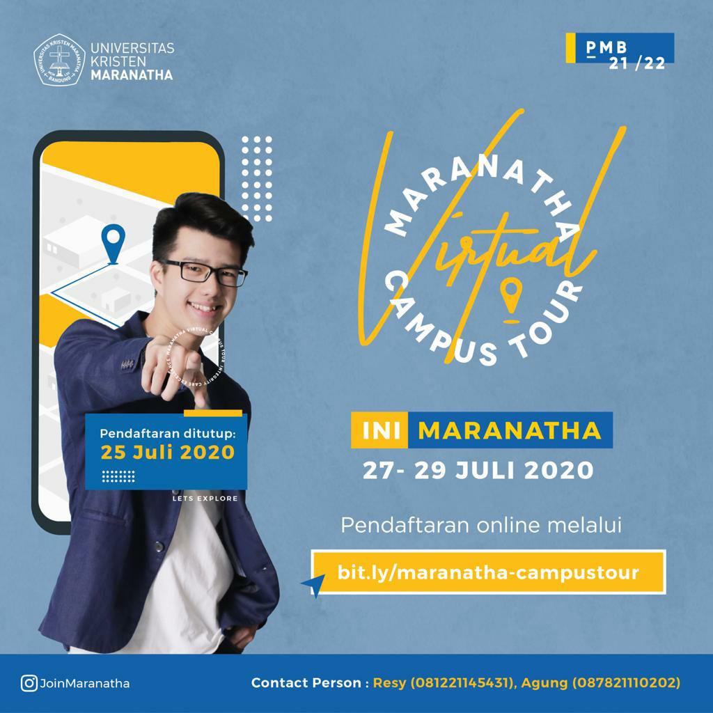 Maranatha Virtual Campus Tour⁣⁣⁣

Kamu bisa merasakan pengalaman yg berbeda dengan #dirumahaja tapi bisa melihat suasana Universitas Kristen Maranatha!⁣⁣

⁣⁣bit.ly/maranatha-camp…⁣⁣

Contact Person:⁣
081221145431 (Resy)⁣
087821110202 (Agung)