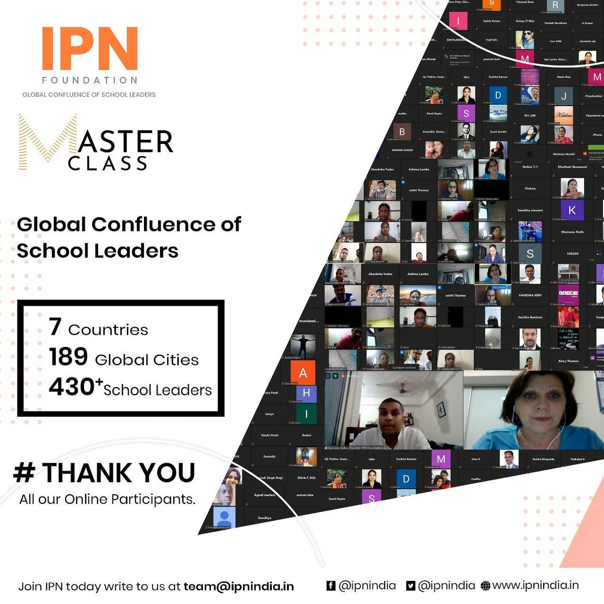ipnorg's tweet photo. We are thankful to Mrs. Jacky Herman for such a wonderful session

Over 430 school leaders from 189 cities &amp; 7 Countries joined us at IPN Online Knowledge Series- Master Class Session- 7

#ipnfoundation #ipnglobal #ipn2020 #ipnindia #principals #education  #matificglobal https://t.co/9BfCA42Cw4