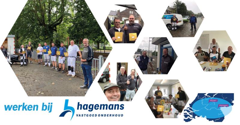 Team Hagemans op pad: niet met gouden koffertjes, maar met gouden enveloppen. Helaas dit jaar geen BBQ-borrel. Daarom werden alle medewerkers verrast op het project of op kantoor met een cadeau als dank voor hun inzet. 
Nu van een welverdiende vakantie genieten!