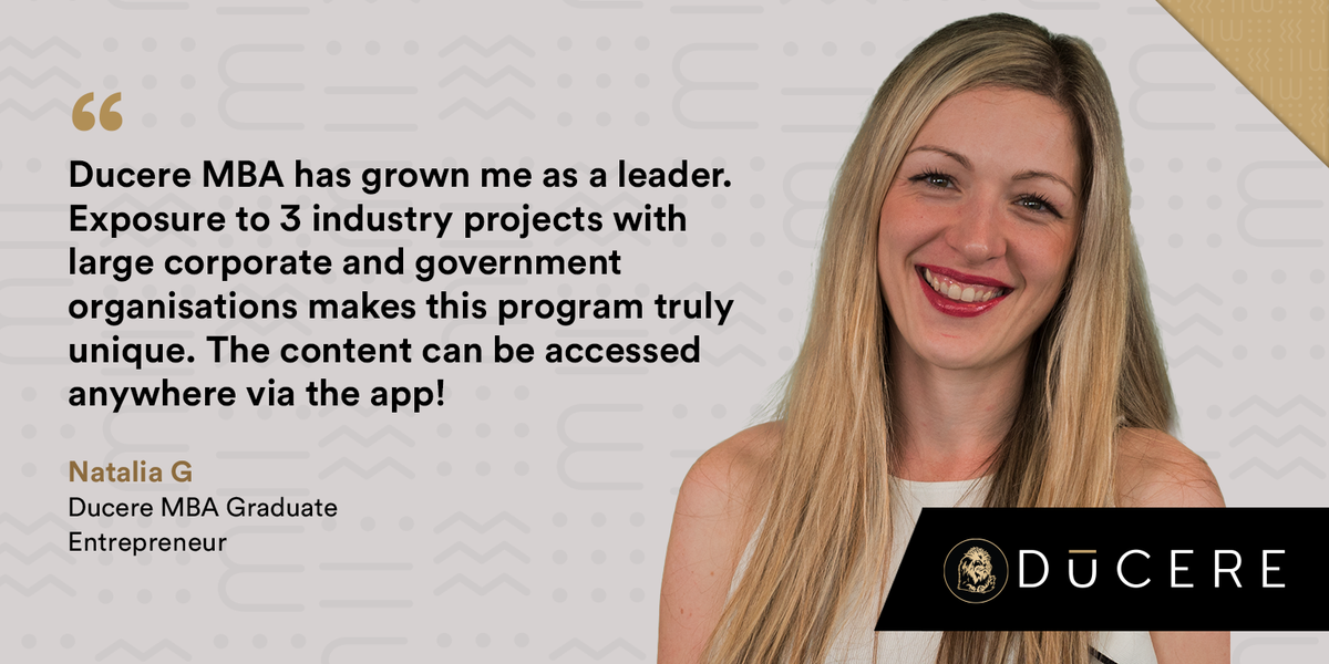 DucereEducation's tweet photo. Natalia loved our MBA's blend of accessibility and real world experience. Click here to learn more about our innovative MBA: https://t.co/nHiDarZDc9
.
.
.
#DucereEducation #DGBS #StudentsofDucere #OnlineMBA #IndustryRelevance https://t.co/dgGmMr2ceq