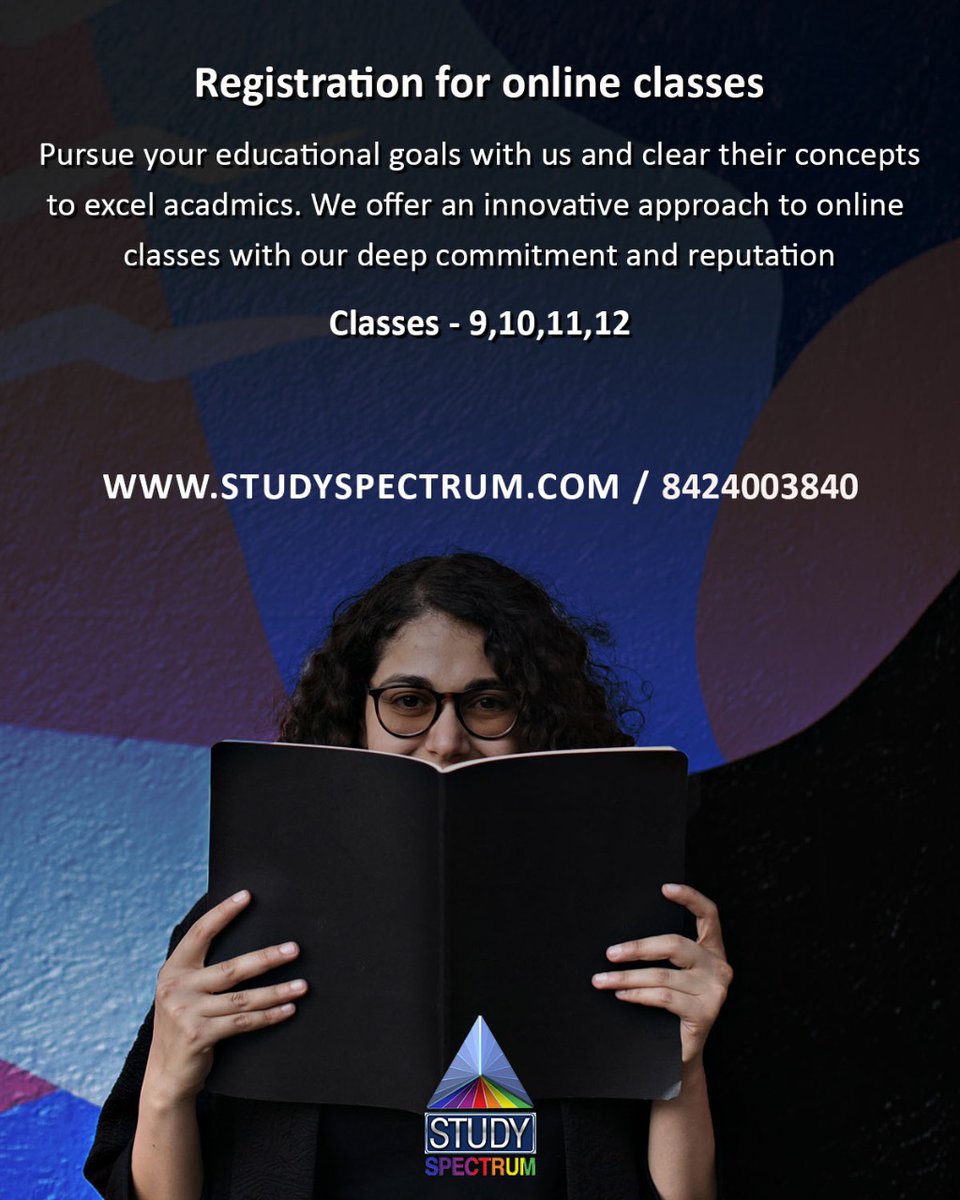 studyspectrum's tweet image. Pursue your educational dream
Register Today
#OnlineClasses#OnlineLearning#OnlineEducation #LiveClasses #Education #career