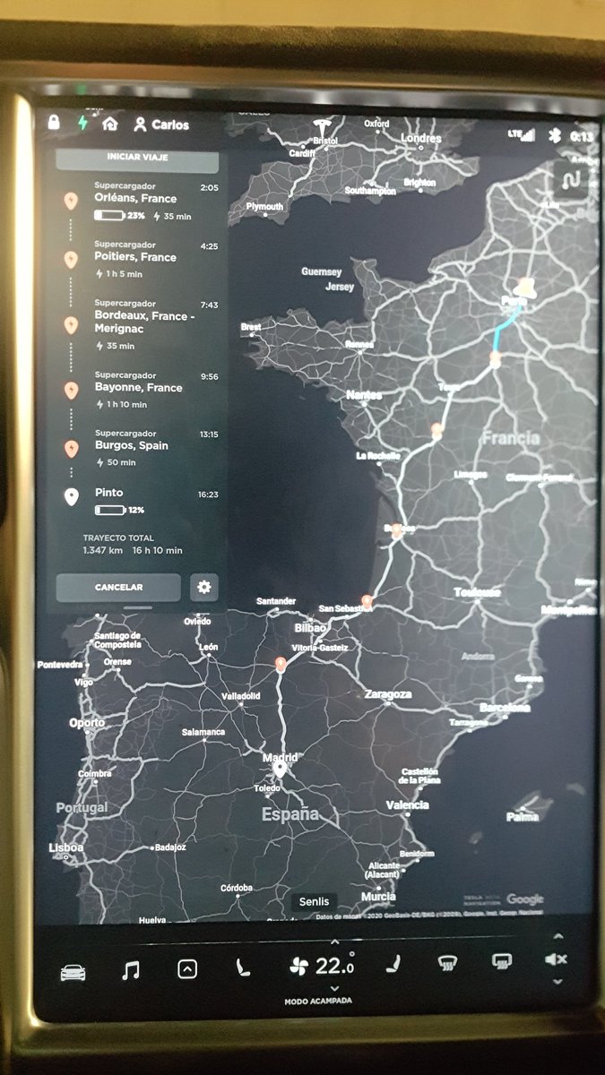 Carlos_DG_kWh's tweet photo. El martes a las 17h he recogido un Model S 90D CPO en Neuss (Alemania) y he llegado a Brunete (Madrid) el Miércoles a las 21h, con parada a dormir en hotel de noche

Casi 1.900km y un consumo medio de 20,1 kwh/100km con un pequeño tramo de autobanh a 170kmh y Francia a 135km/h https://t.co/VMv9qlEY9q