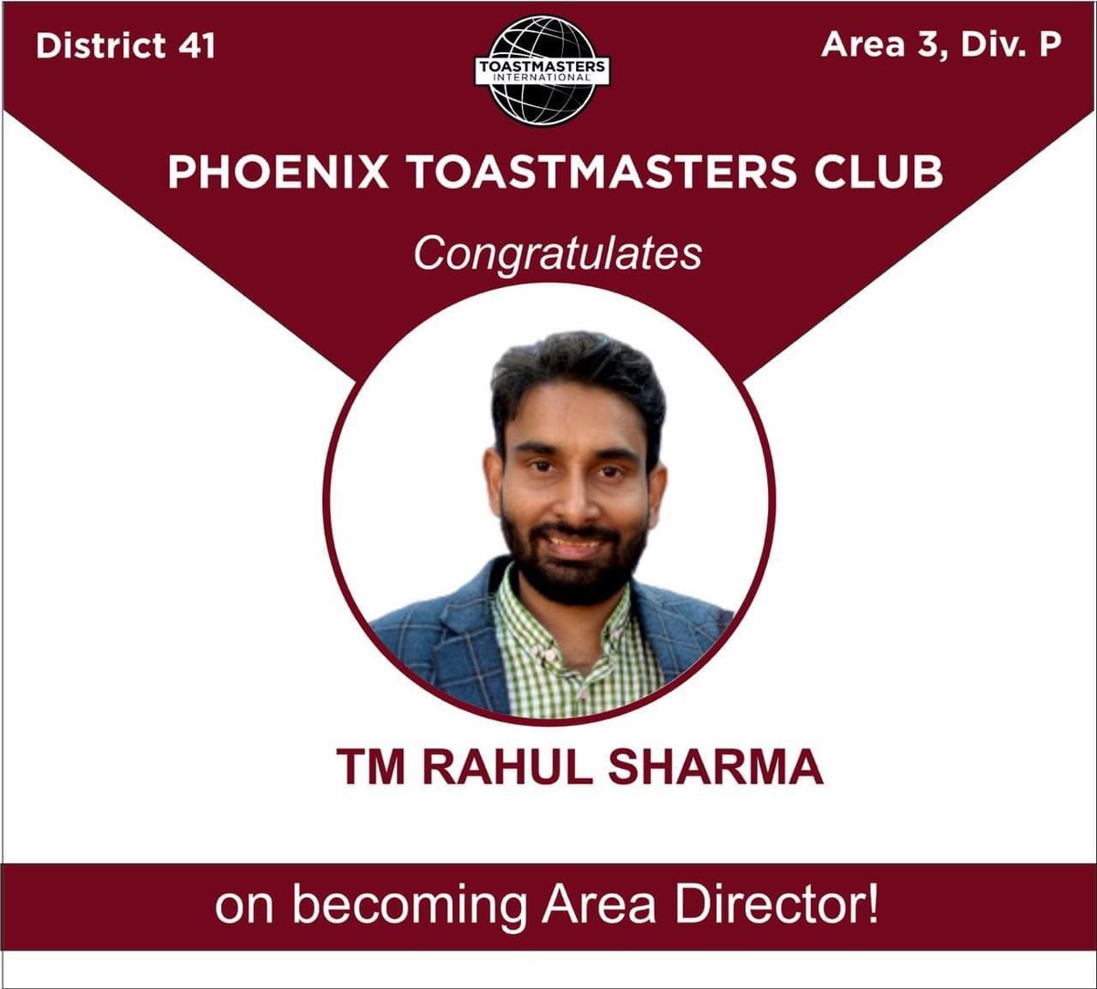 TruelyR's tweet photo. "Leadership and learning are indispensable to each other."
-John F. Kennedy
We take pride to announce that our very own Rahul Sharma for being elected as the Area Director of Area P3 of District 41. Ty @sdtm
#toastmasters#toastmastersinternational #AreaDirector #leadership https://t.co/sNDtHH8nAY