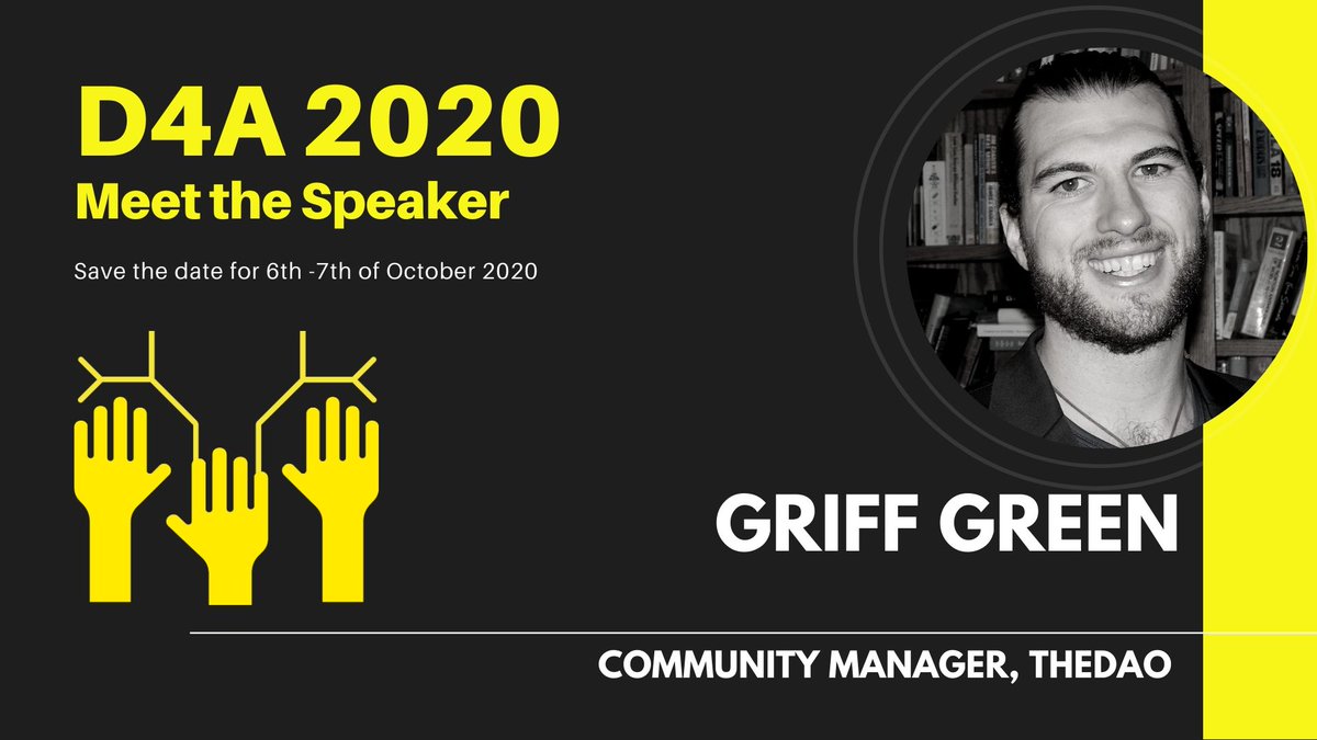 Welcome our next speaker - Griff Green - Co-founder of the Commons Stack, the White Hat Group, Giveth and the community manager for TheDAO, as well as advisor on many Ethereum community projects #blockchain #democracy4all #d4a2020 #conference2020 #speaker #ethereum #DAO #ETH