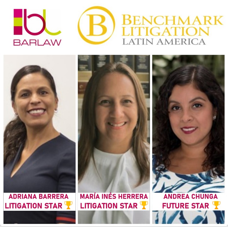 BARLAWIP's tweet image. @BenchLitigation  reconoce a nuestras abogadas Adriana Barrera @abarrera1975, Maria Ines Herrera y Andrea Chunga @AndreaChunga2 como abogadas destacadas en Litigios de Propiedad Intelectual. #IPlitigation #litigationstar. Felicitaciones.