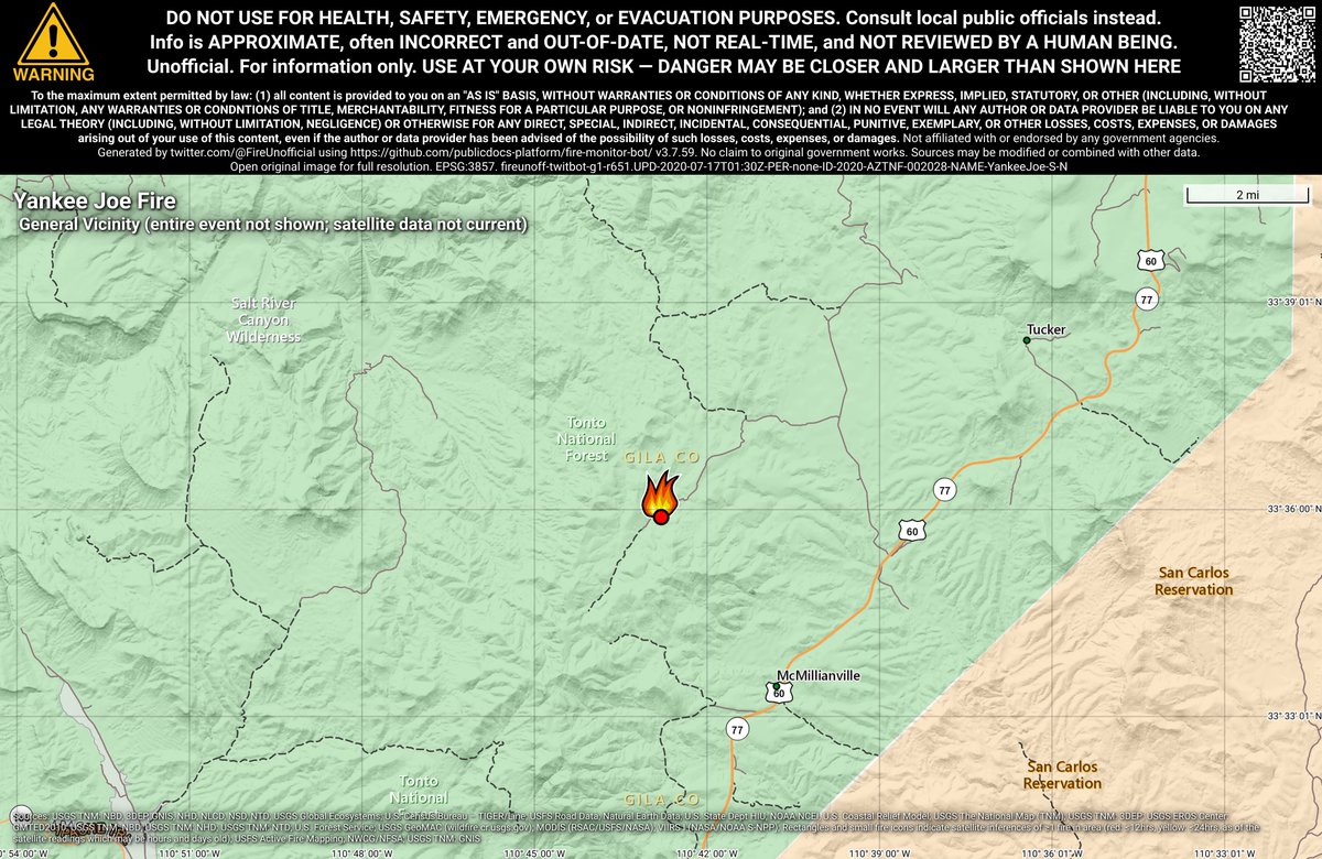 SWFireBot's tweet photo. #YankeeJoeFire 🔥 unofficial, automated update.
~10mi NE of Wheatfields, AZ. ⚠️ DO NOT USE FOR SAFETY PURPOSES - See officials instead. May be incorrect; disclaimers in images. https://t.co/iys0F7nmbP