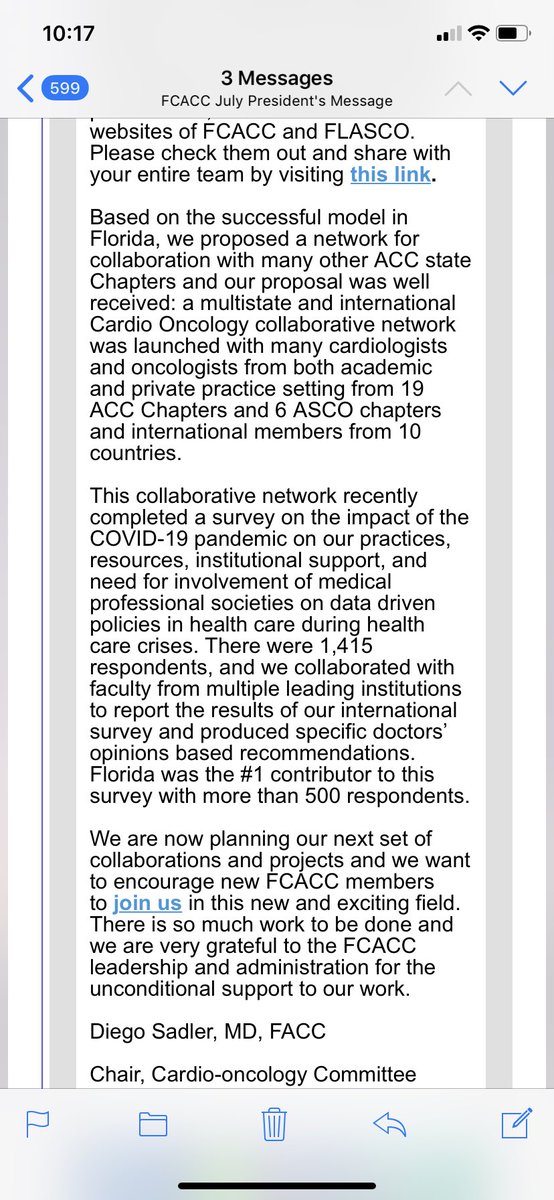 DSadlerMD's tweet photo. @FloridaACC @Dr_RoohiKhan @Dr_Mike_Fradley @dranitaarnold1 @flasco @ACCinTouch Thank you #DrPerloff for featuring #cardioonc Committe for the July #FCACC president’s letter. Looking forward to improve access to care! https://t.co/v6oMDngZga