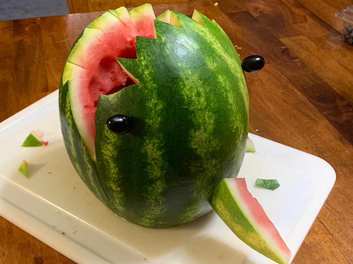 #watermeloncarving my son was inspired by the twins on <a href="/DudePerfect/">Dude Perfect</a>.