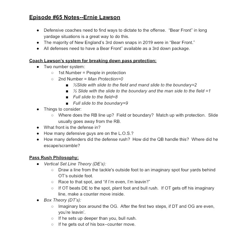 KYPDPODCAST's tweet photo. Episode notes from #EP65 a few weeks back w/ @CoachLawsonTX! Coach has a GREAT system for breaking down pass protections and a simple & effective pass rush philosophy. You can hear the whole episode here!ππΌhttps://t.co/fjomznYn59 #Keepyourpadsdown @dlinevids1 @Helix_FAM https://t.co/m1g76fcmuO