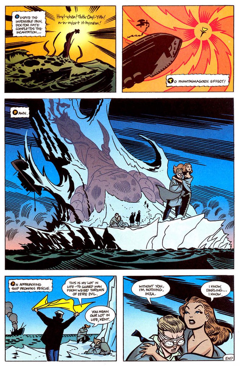 @mr_oberts @mattsouthworth Totally! JSA ALL-STARS #3, this anthology JSA book from the early 00s. The main story was about the modern version, with a backup set in the golden age. This last page is a total killer - that injured Dr Fate in the final panel really stuck with me.