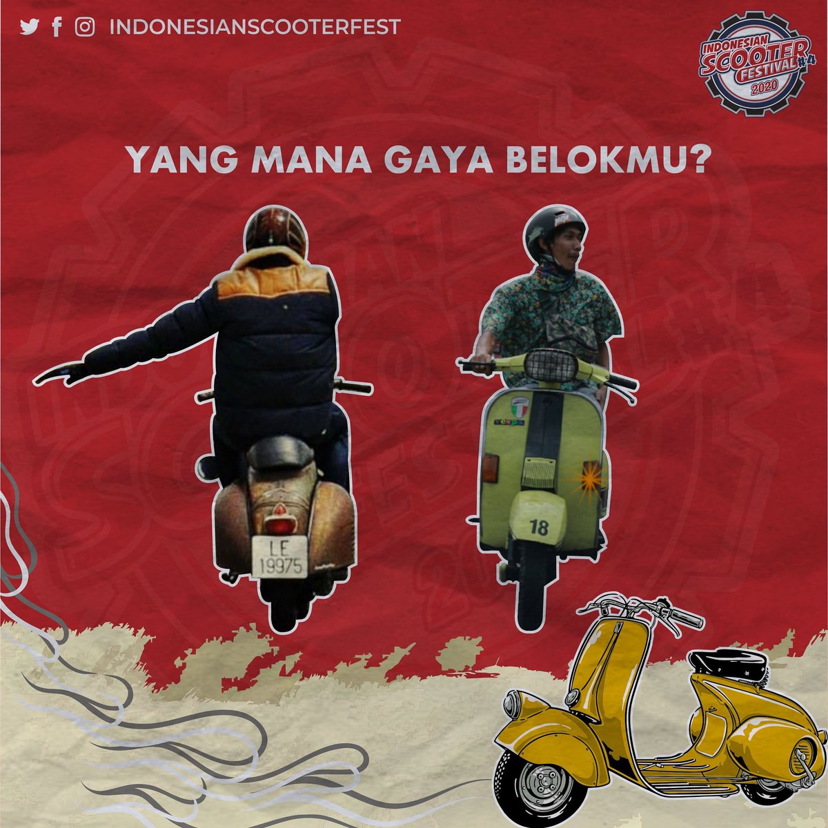 indoscooterfest's tweet photo. Tipe mana kamu kalau mau belok?
Pakai tangan atau lampu sein?
.
Mau tipe apapun tetap hati-hati ya skut!
.
.
.
SEE YOU AT
INDONESIAN SCOOTER FESTIVAL #4 ON DESEMBER 2020. 
#indonesianscooterfest #indonesianscooterfestival #ISF2020 #scooteristimewa https://t.co/HBaiVt6wbH