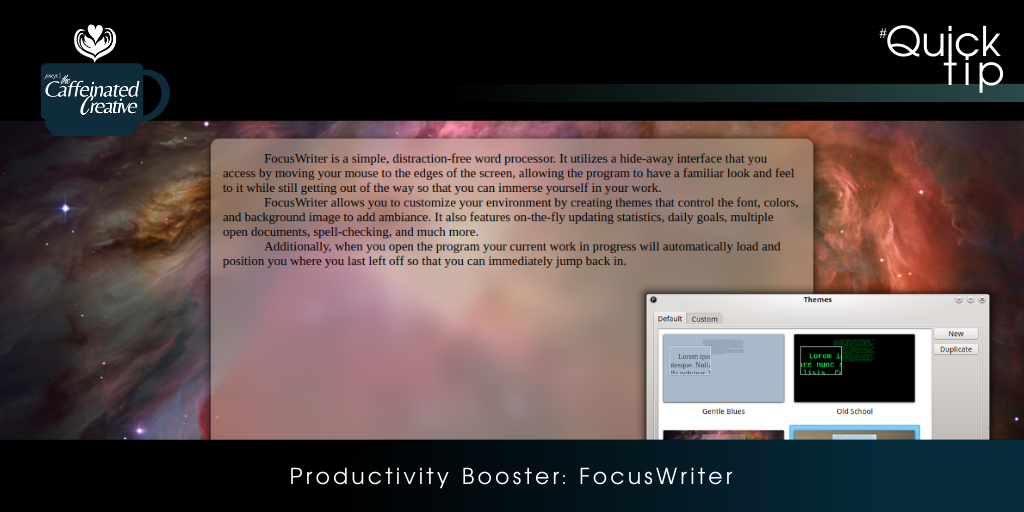 dcaffeinatedvsp's tweet photo. FocusWriter is a simple, distraction-free writing environment with (optional) typewriter sound effects. >> https://t.co/3yzQgYDg8K

#caffeinatedcreative #quicktip #productivity #success #virtualassistant https://t.co/iul4q0fkt8