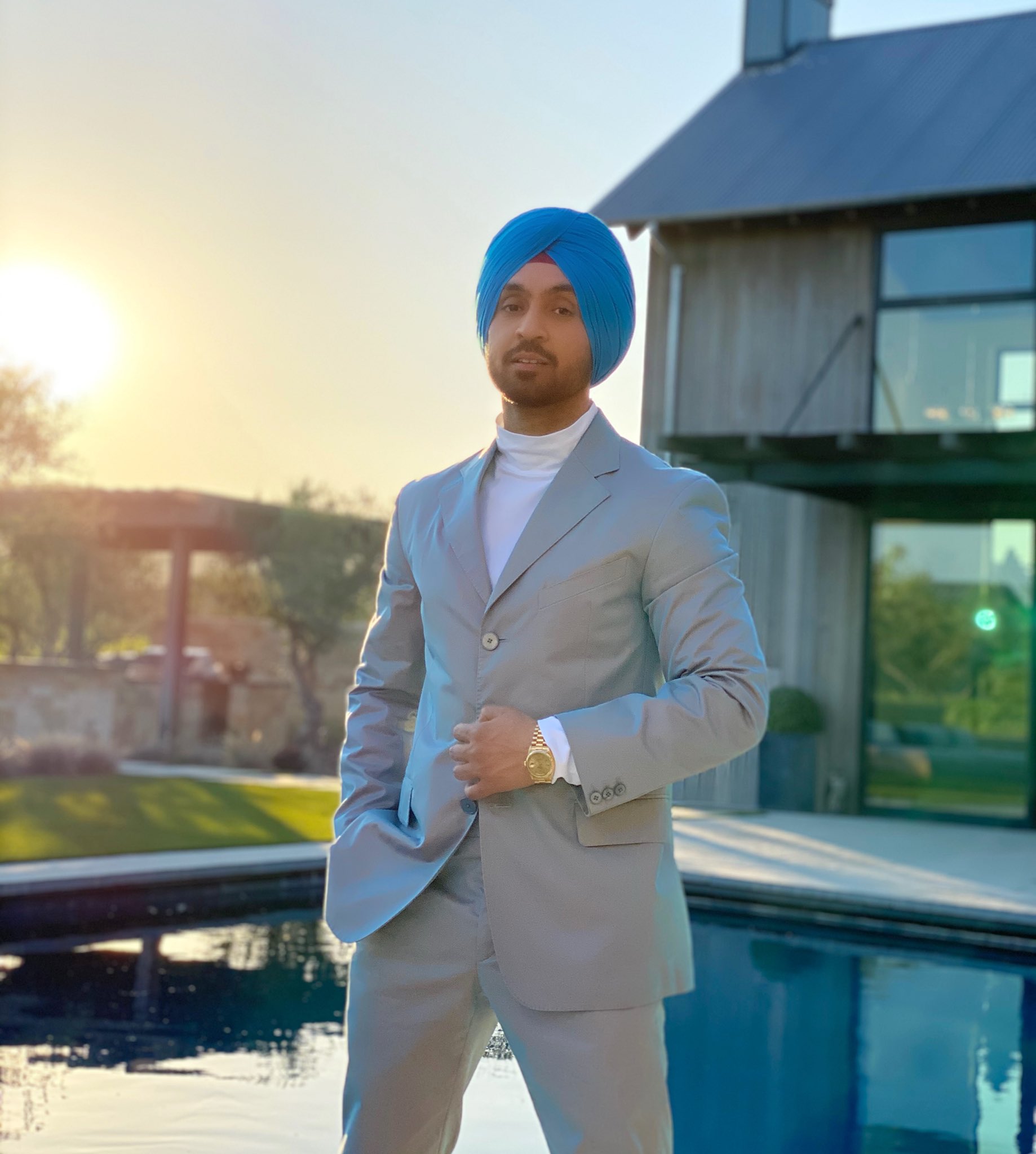 Sky blue coat pant with turban best sale