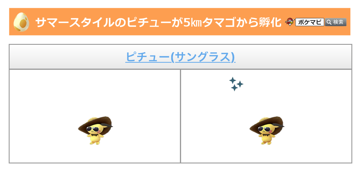 ポケモンgo攻略情報 ポケマピ Go Fest フレンドチャレンジ 夏イベント では サマースタイル のピチューも登場しています 5 タマゴから孵化するようです イベント開始以降 年7月17日 金 朝8時 に入手した5kmタマゴ 詳細はこちら